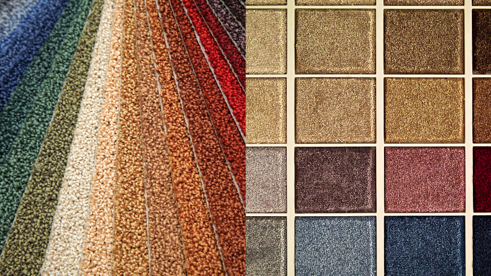a range of brightly coloured carpet samples